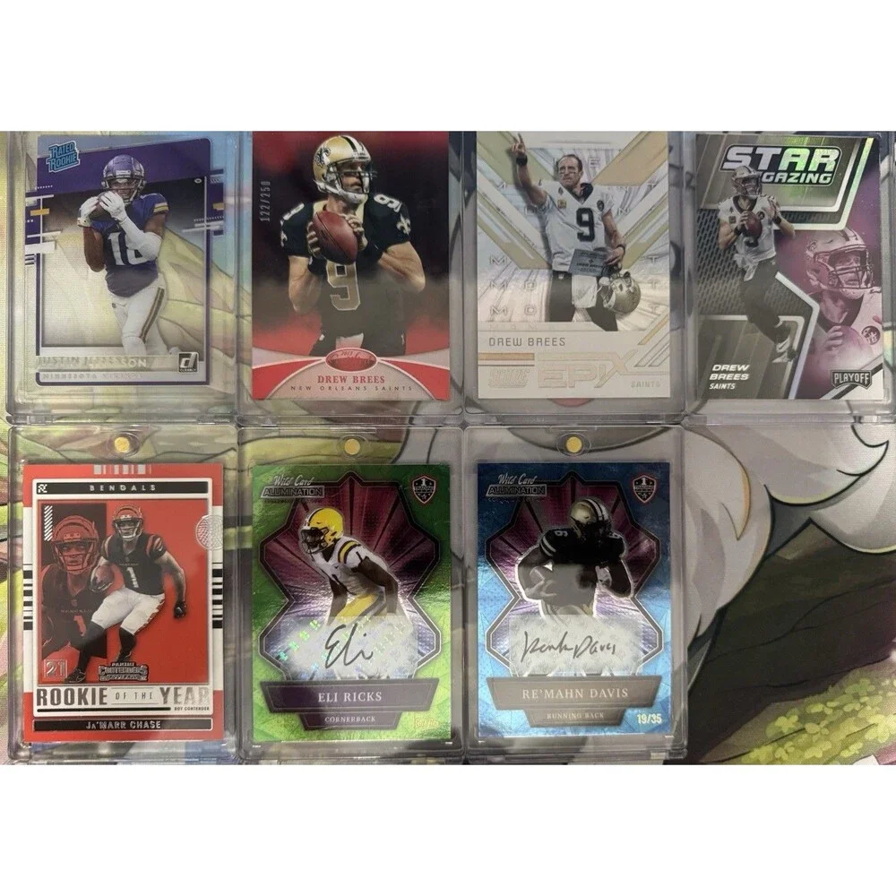 Panini NFL 7Card Lot Justin Jefferson Drew Brees Ja'Marr Chase RC Auto Numbered